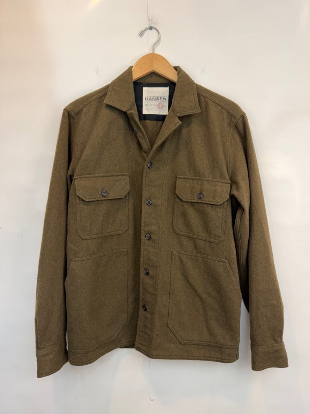 Hansen Men's Stefan Worker Over Shirt Button Down Large Wool Blend Dark Green